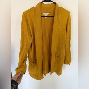 Market & Spruce Open-Front Mustard Yellow Cardigan